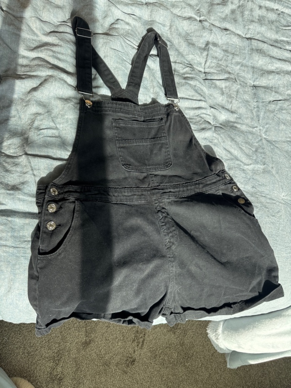 Black Denim Short Overalls